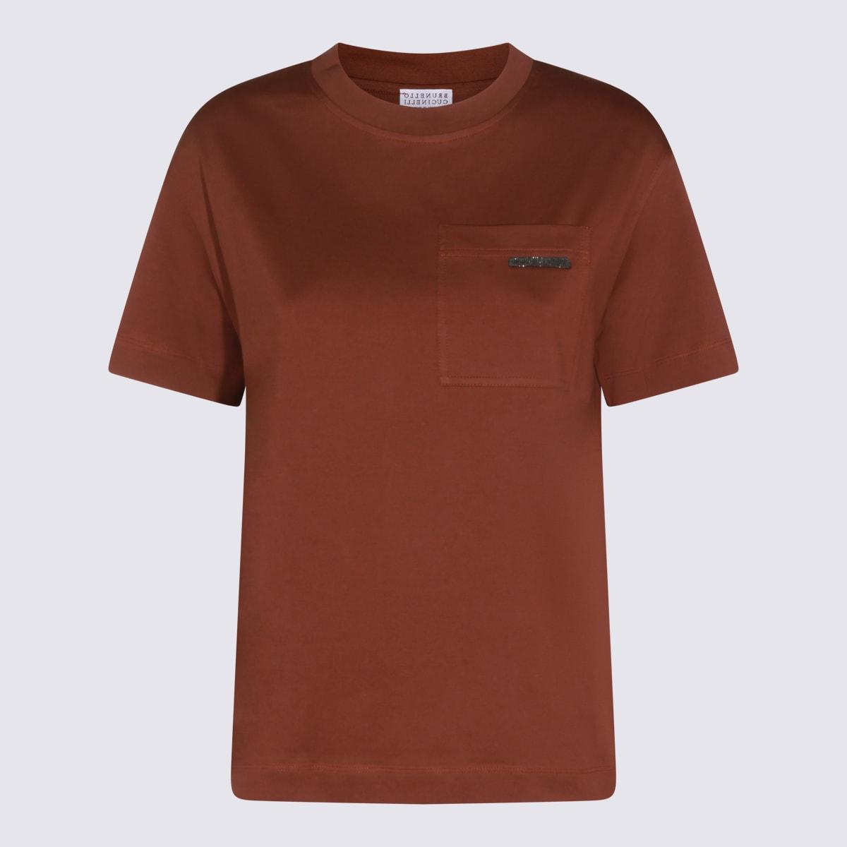 brunello cucinelli brown cotton t-shirt