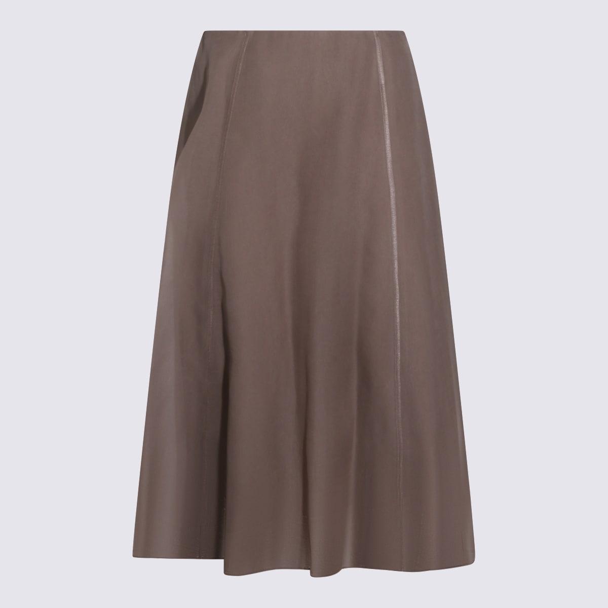 brunello cucinelli brown silk skirt