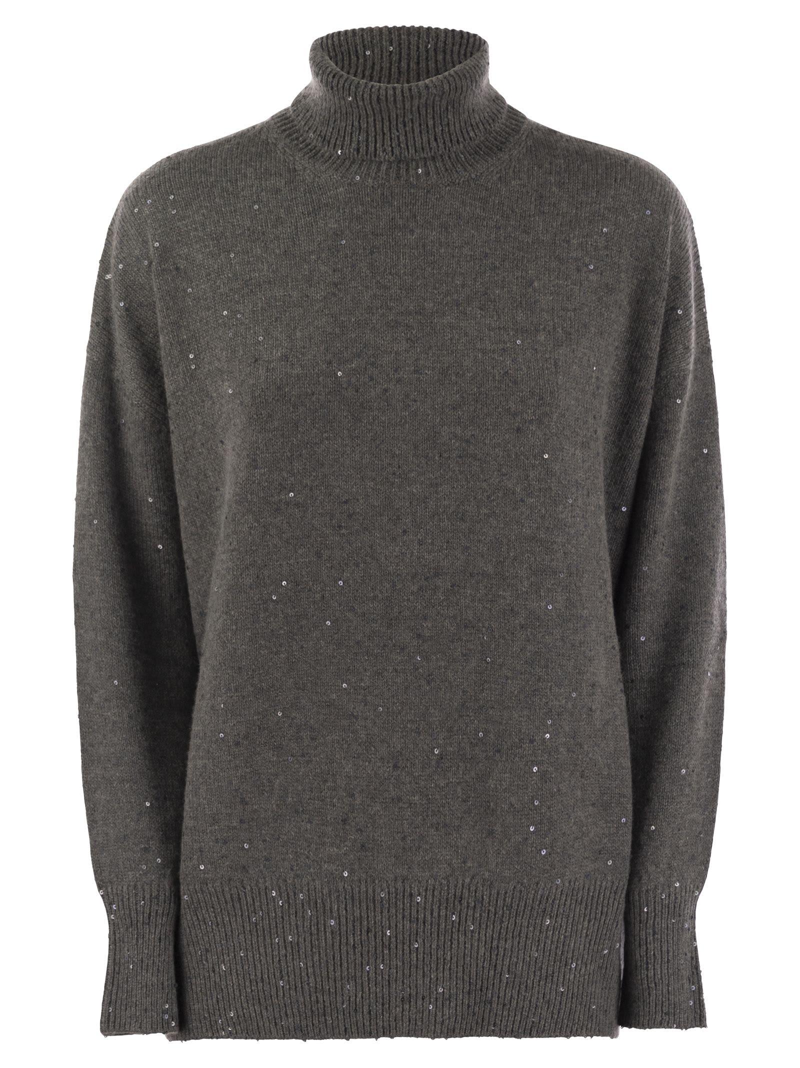 brunello cucinelli cashmere and silk turtleneck sweater with micro sequins