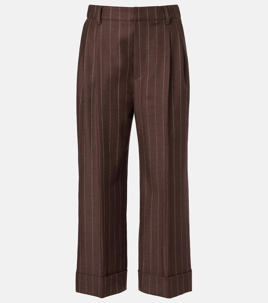 brunello cucinelli chalk stripe wool cropped flared pants