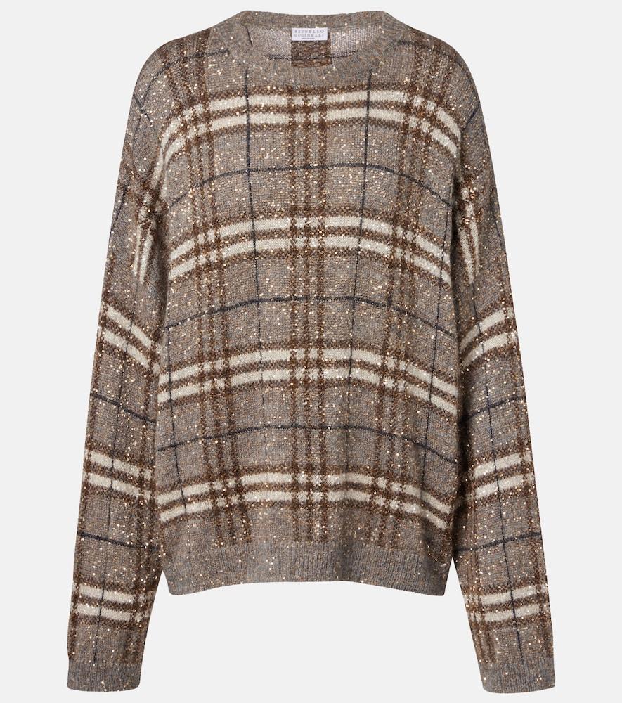 brunello cucinelli checked sequined sweater
