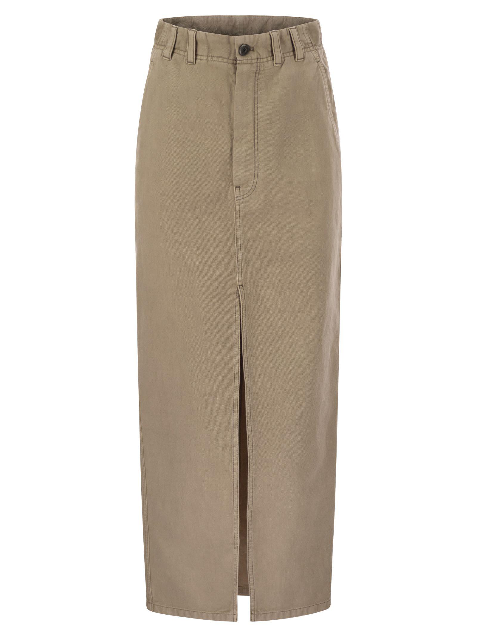 brunello cucinelli chino skirt in garment-dyed cotton and linen cover