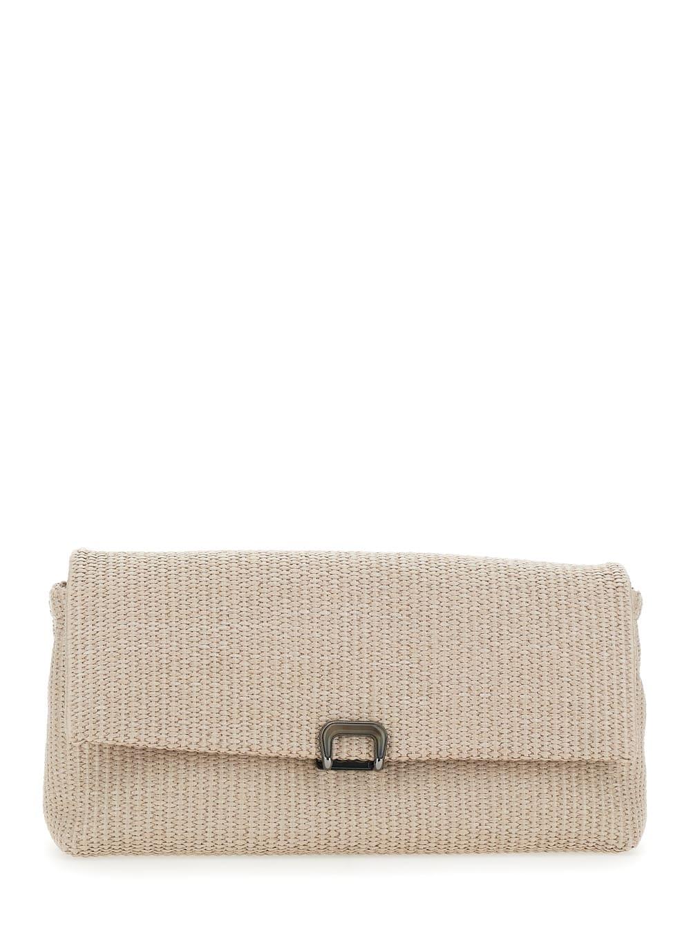 brunello cucinelli clutch purse with buckle on the front in beige raffia for women