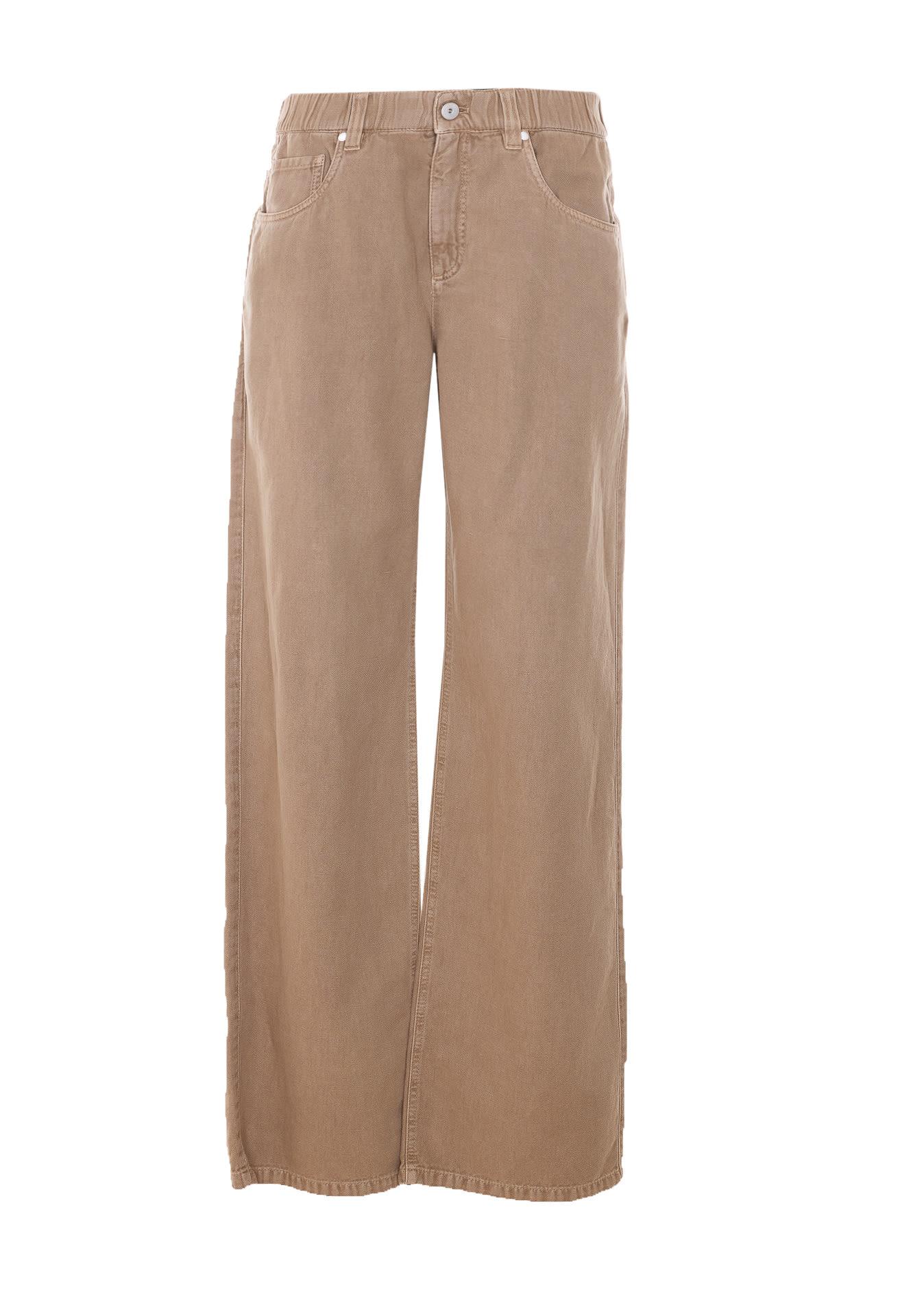 brunello cucinelli contemporary trousers in a garment-dyed cotton and linen cover with jewelry