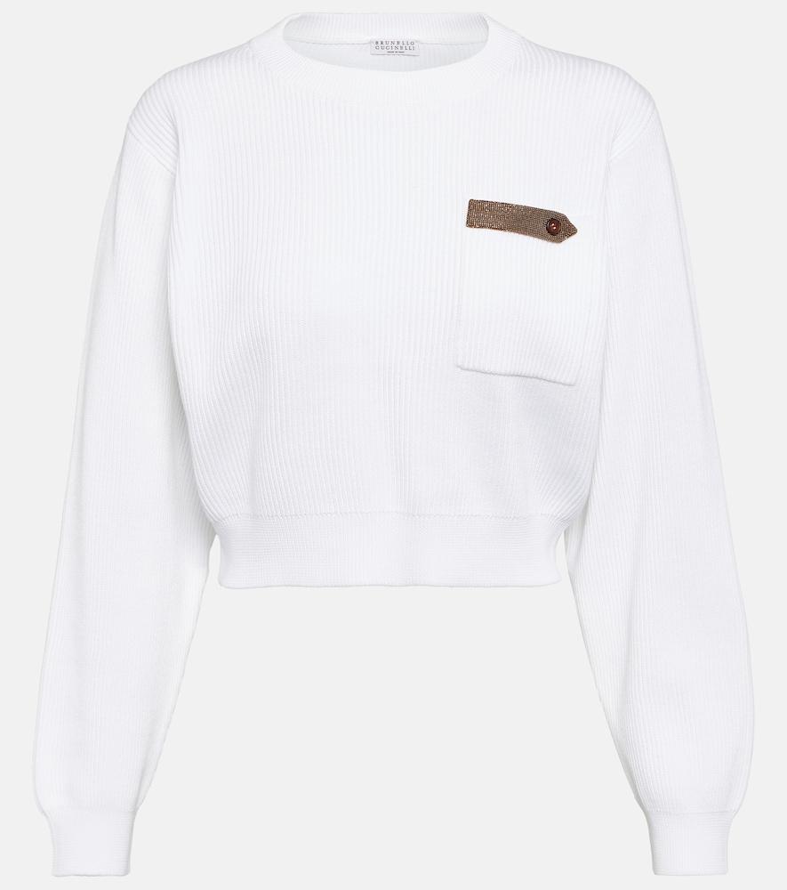 brunello cucinelli cotton jersey cropped sweater