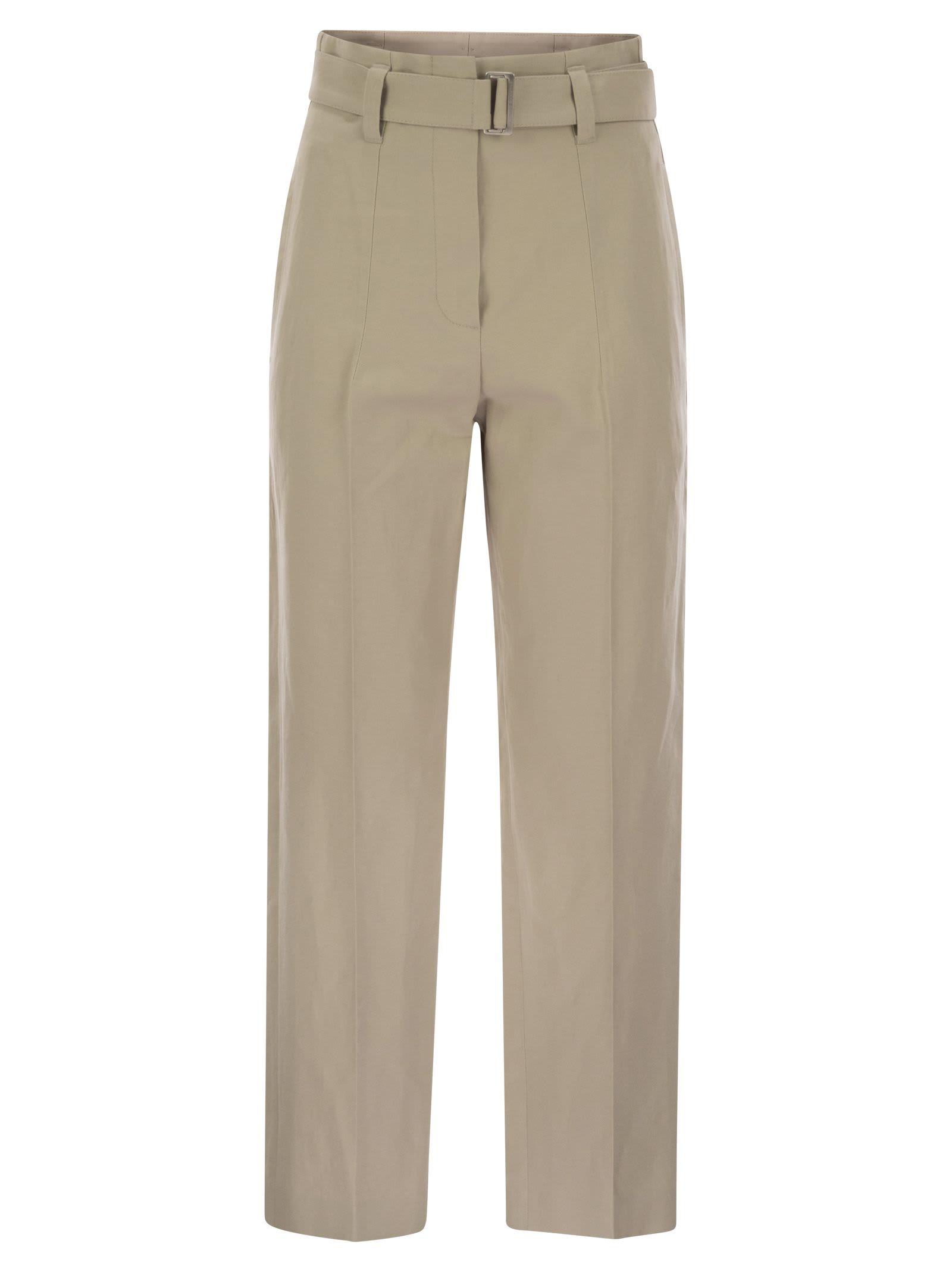 brunello cucinelli cotton linen canvas corset cigarette trousers with jewellery