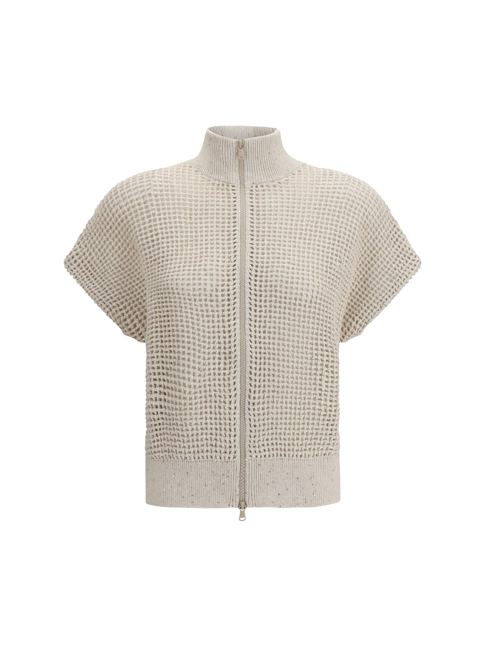 brunello cucinelli cotton mesh cardigan with dazzling details