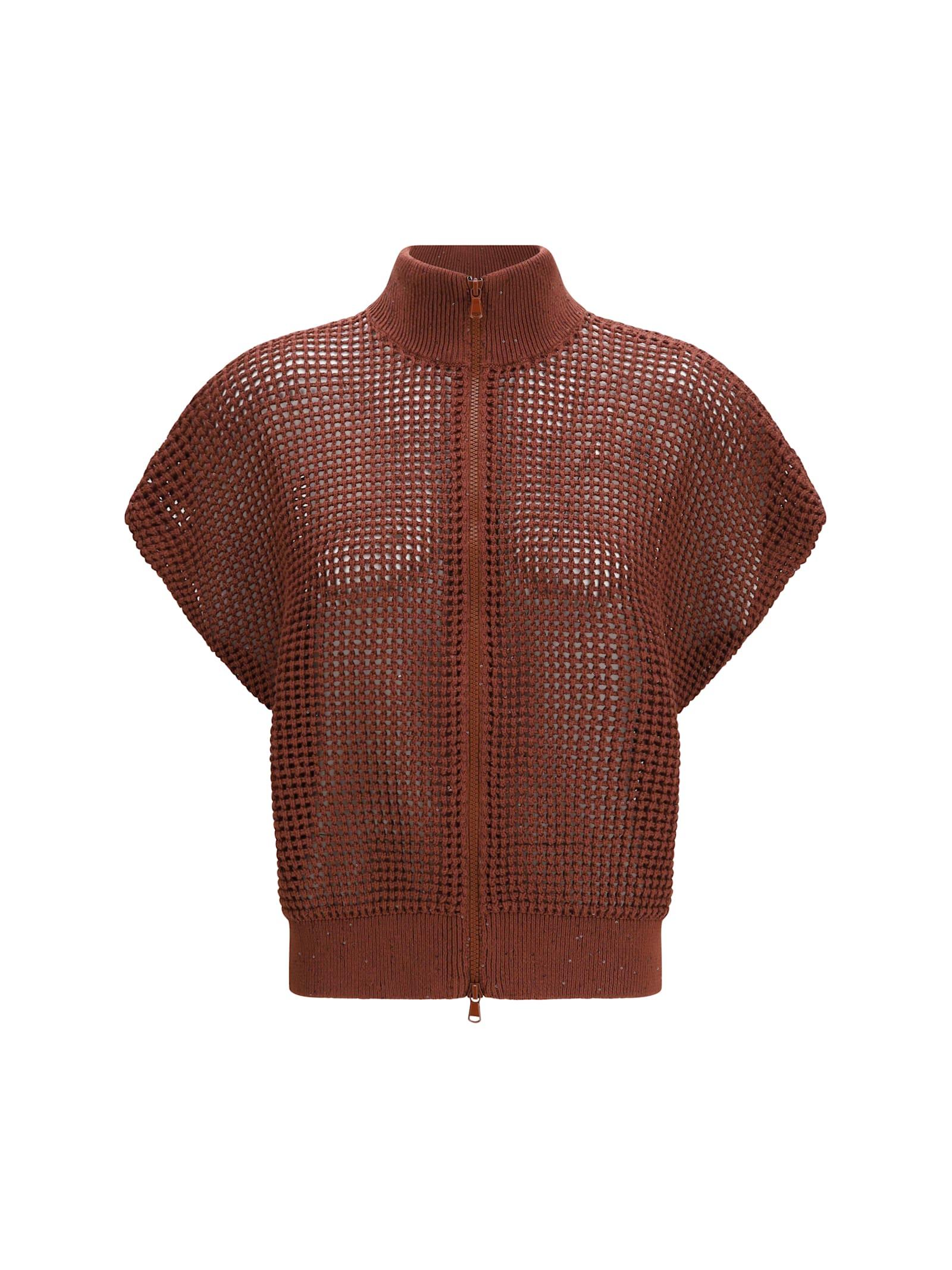 brunello cucinelli cotton mesh cardigan with dazzling details