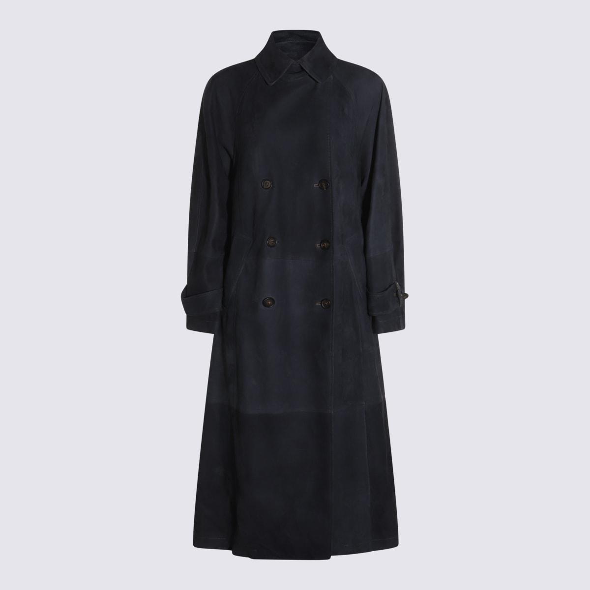 brunello cucinelli dark blue leather jacket