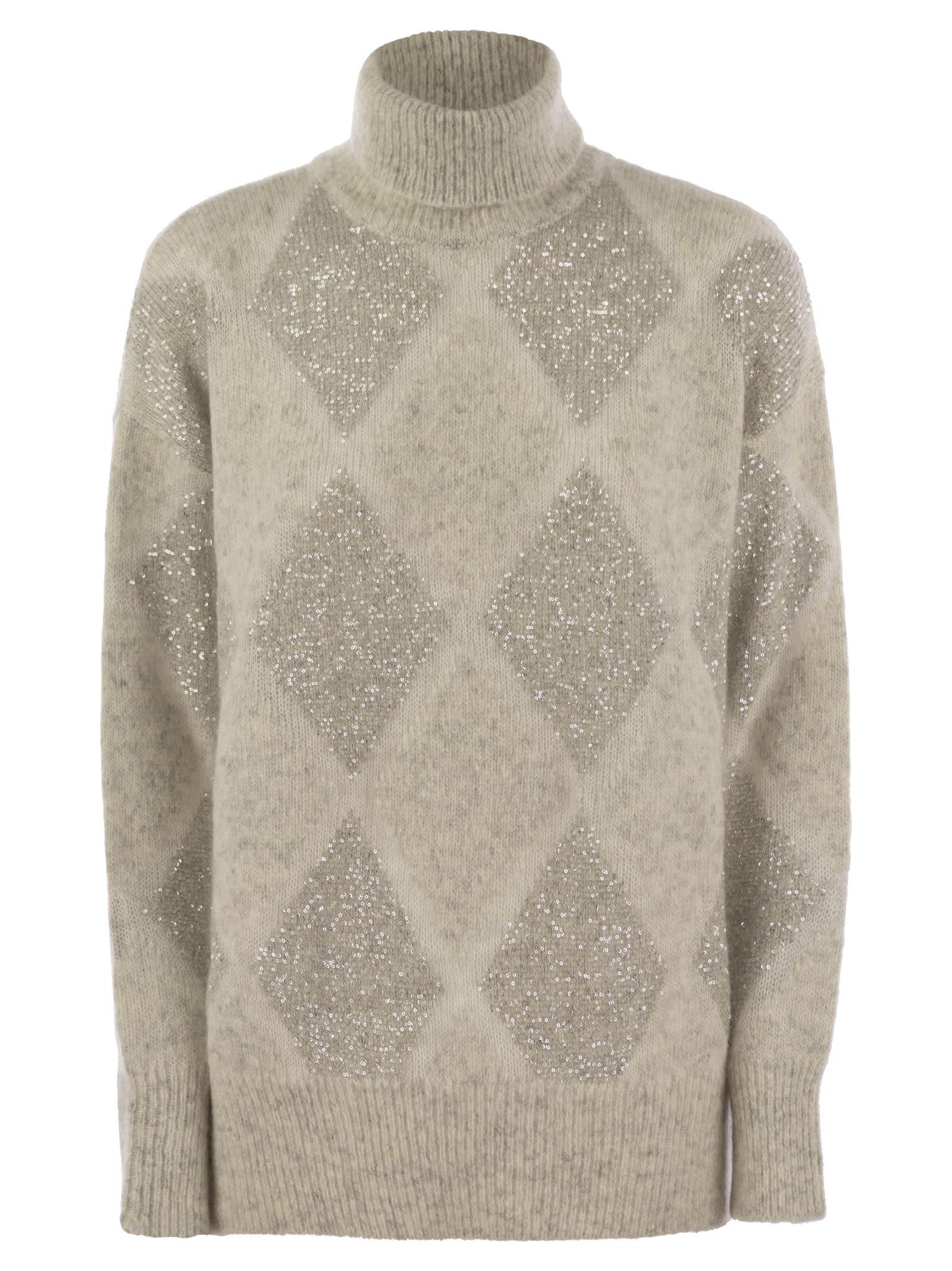 brunello cucinelli dazzling argyle turtleneck sweater in wool and mohair
