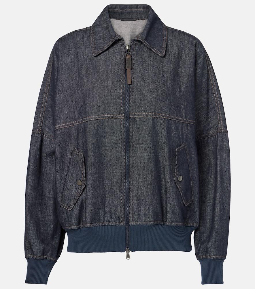 brunello cucinelli denim bomber jacket