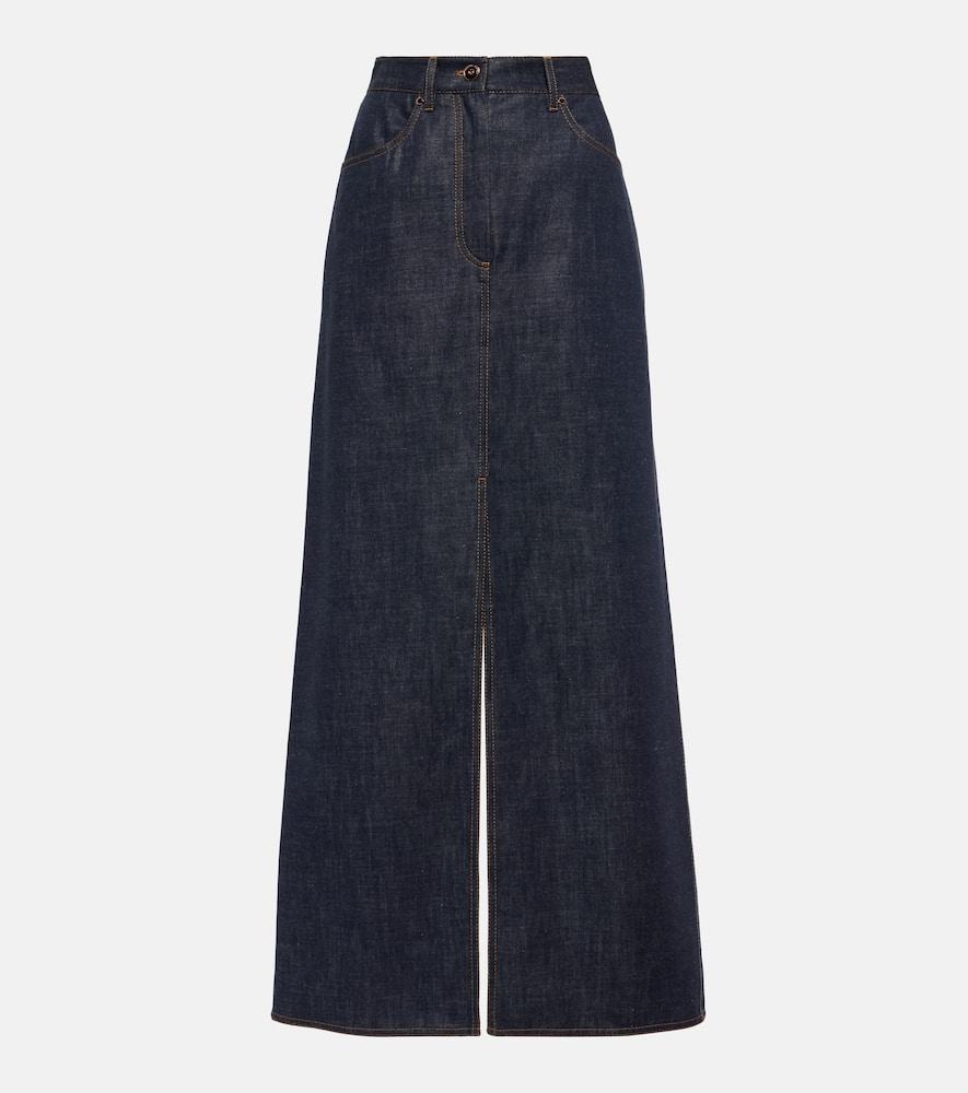 brunello cucinelli denim maxi skirt