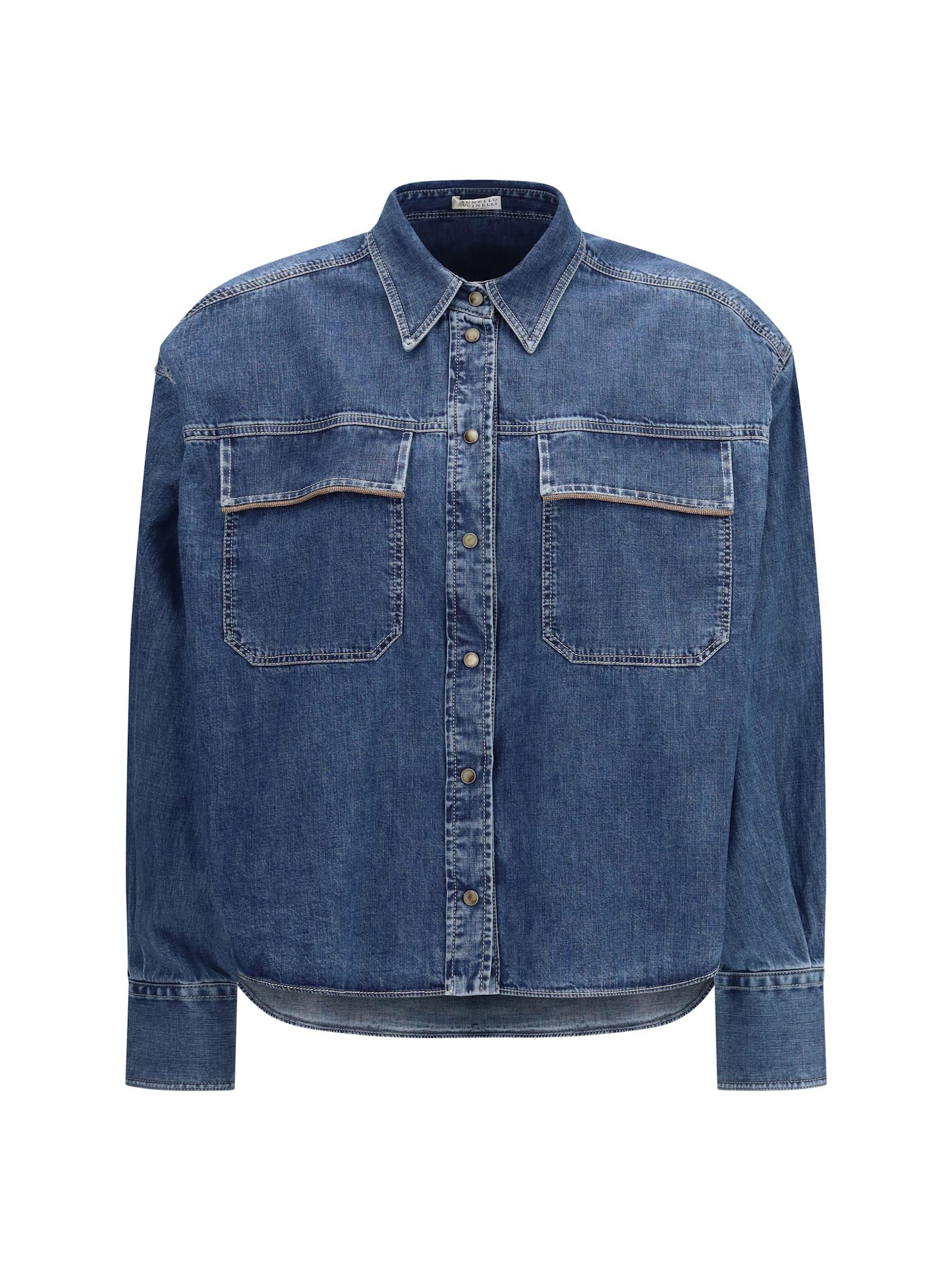 brunello cucinelli denim shirt with jewel details