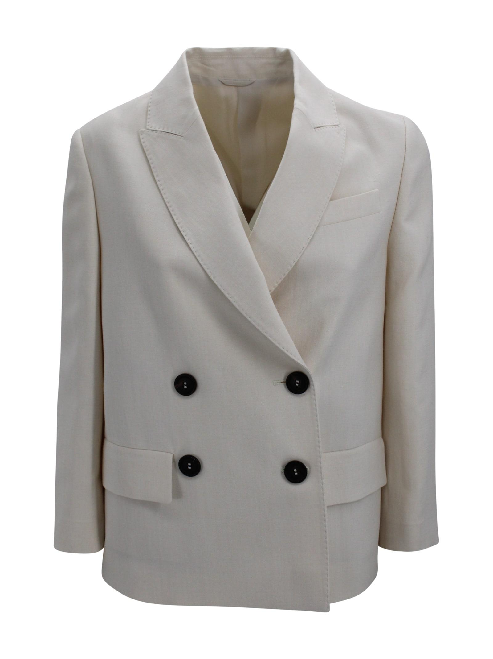 brunello cucinelli double-breasted blazer with monili detail