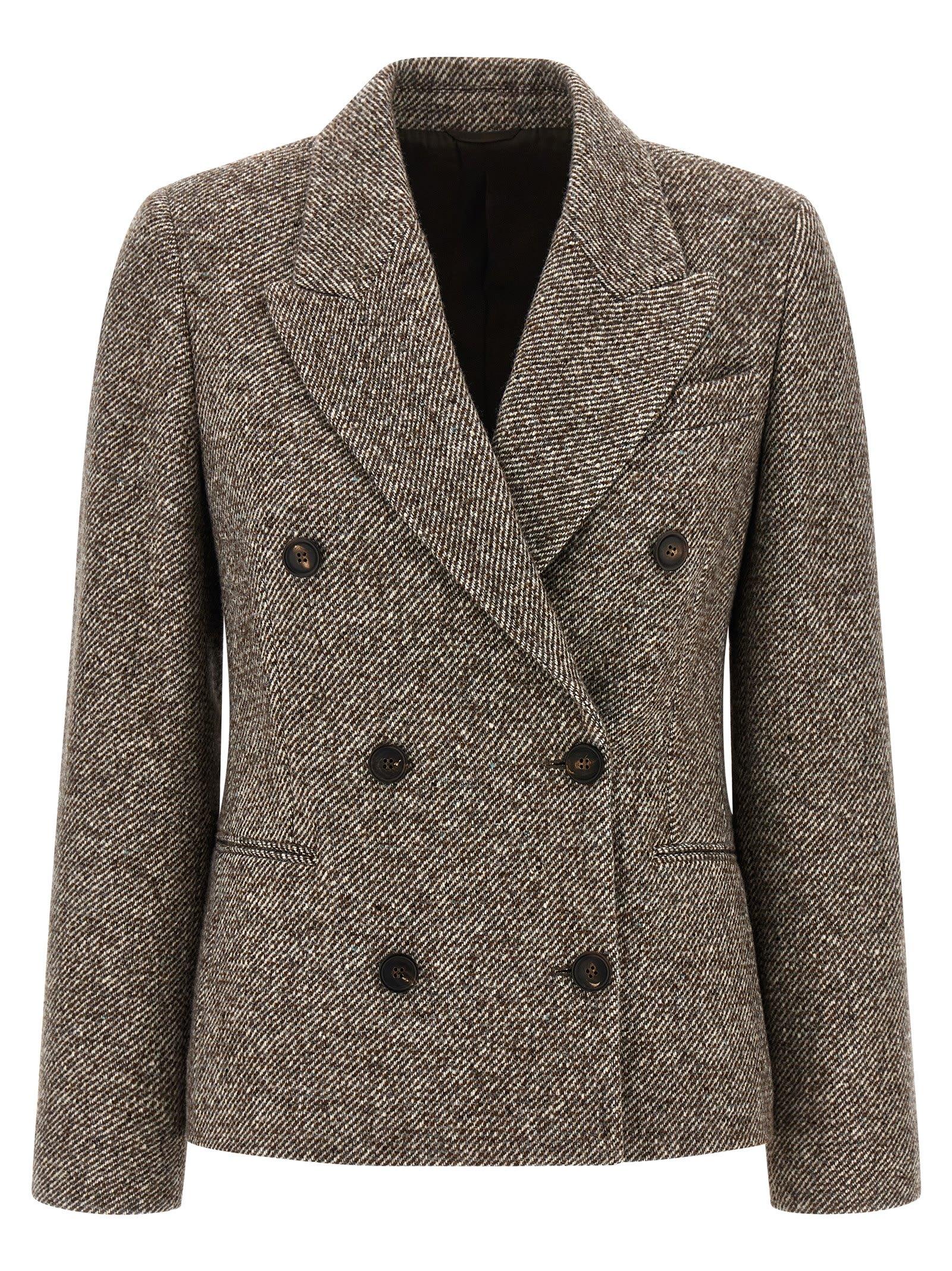 brunello cucinelli double-breasted silk blend blazer