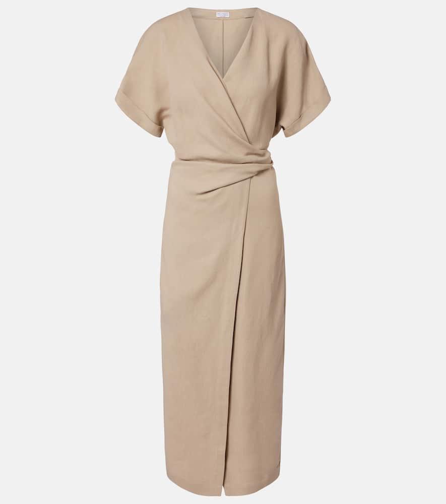 brunello cucinelli draped wrap dress