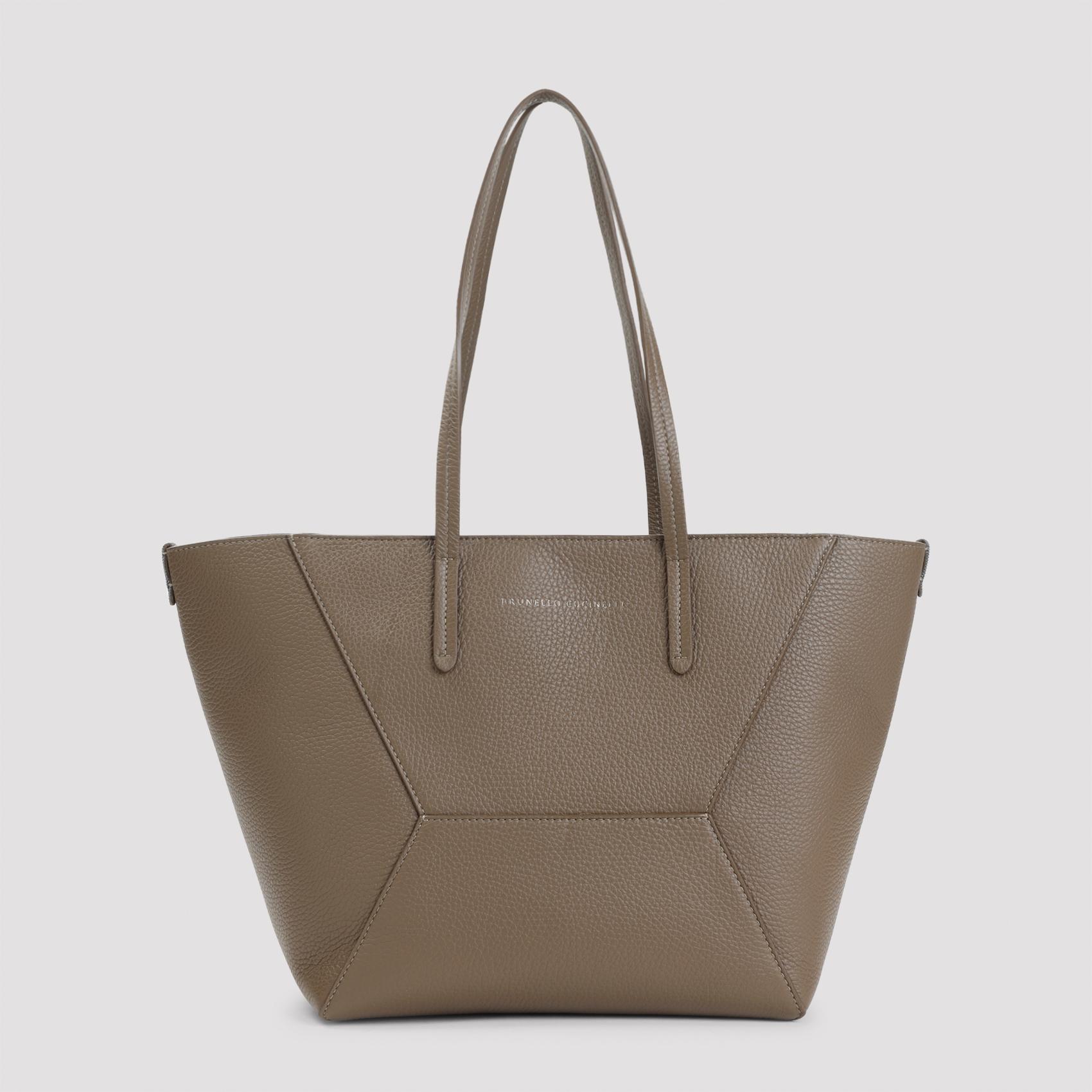 brunello cucinelli duo medium bag brown grained leather - women