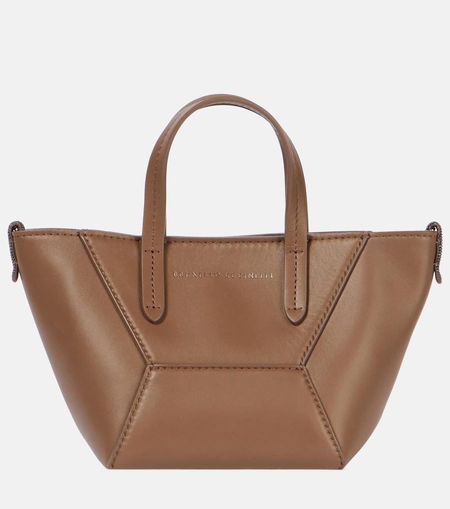 brunello cucinelli duo small leather tote bag