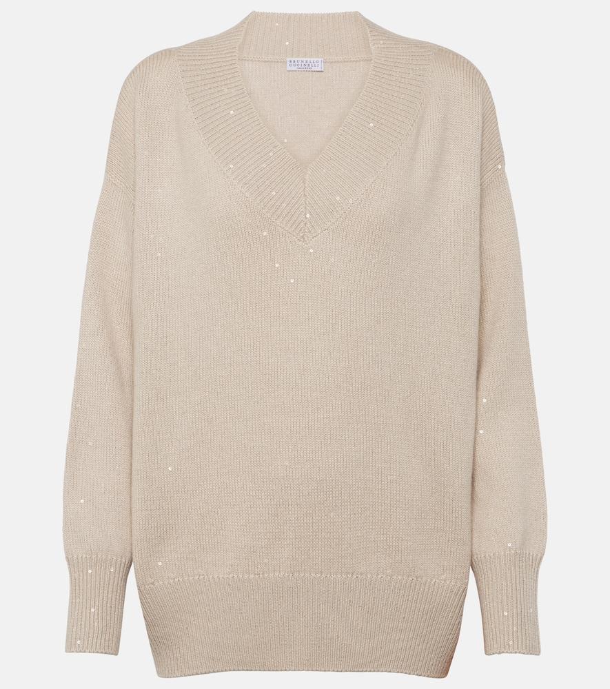 brunello cucinelli embellished cashmere and silk sweater