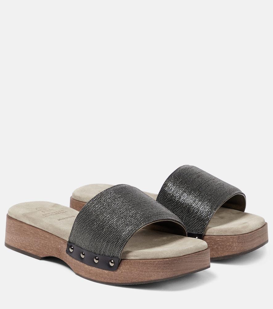 brunello cucinelli embellished clog slides
