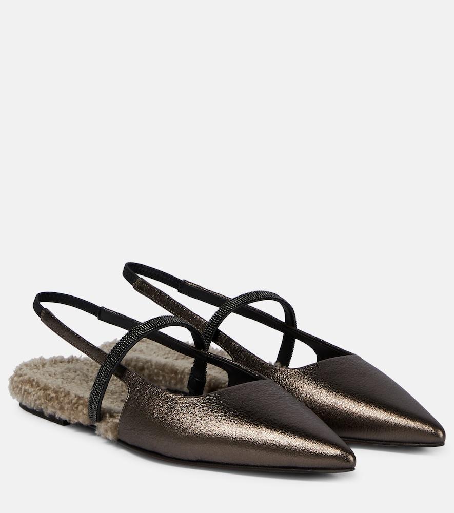 brunello cucinelli embellished leather slingback flats