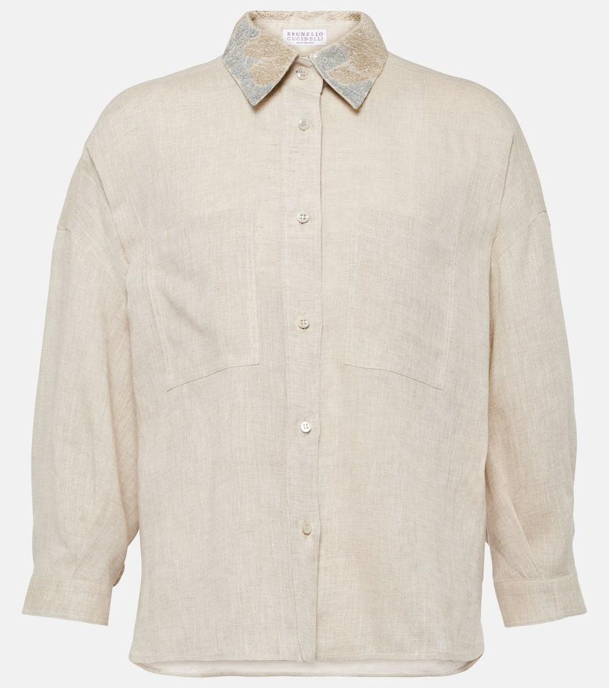 brunello cucinelli embellished linen shirt