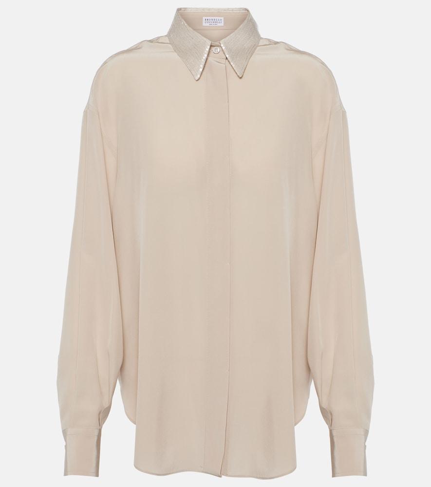 brunello cucinelli embellished silk shirt