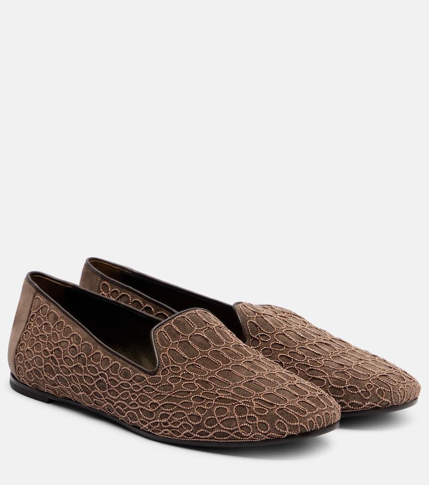 brunello cucinelli embellished suede loafers