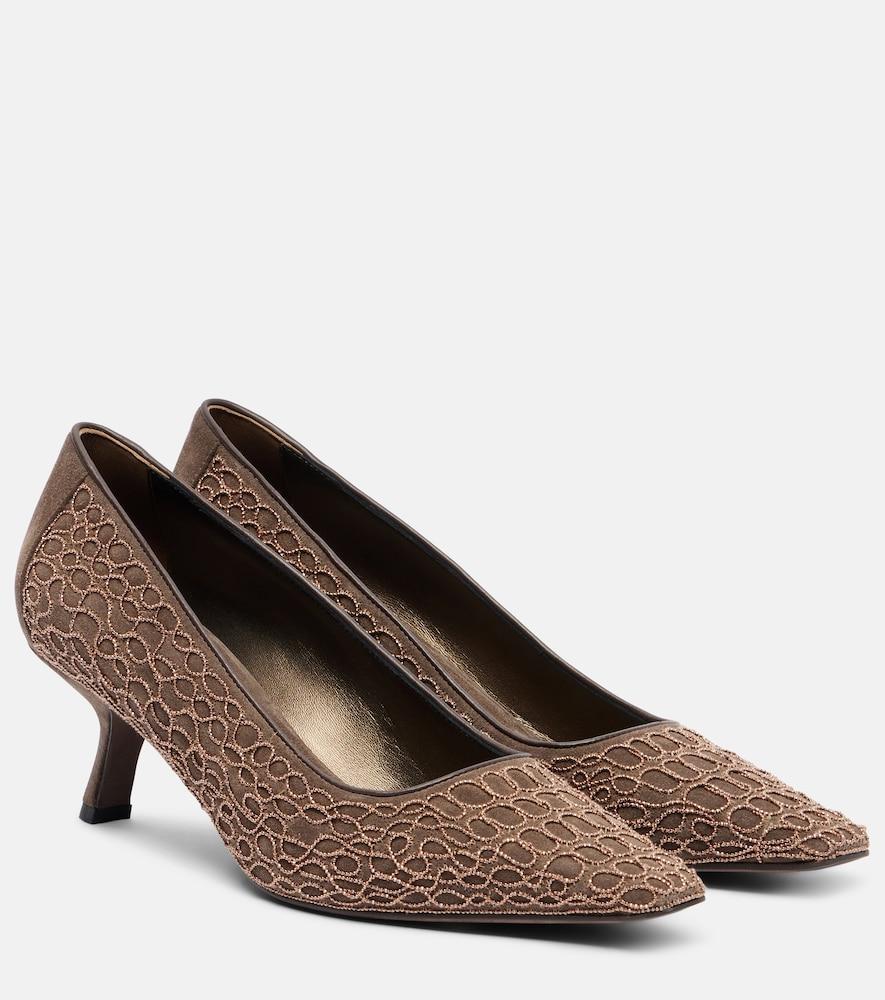 brunello cucinelli embellished suede pumps