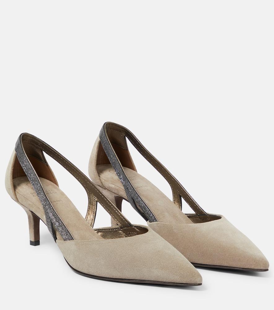 brunello cucinelli embellished suede slingback pumps