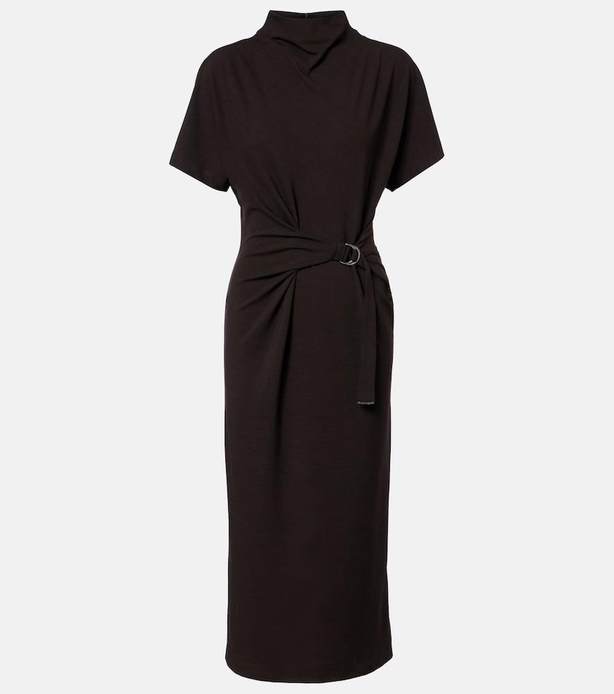 brunello cucinelli gathered jersey midi dress