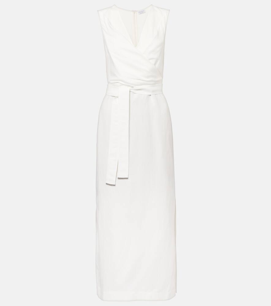 brunello cucinelli gathered midi dress