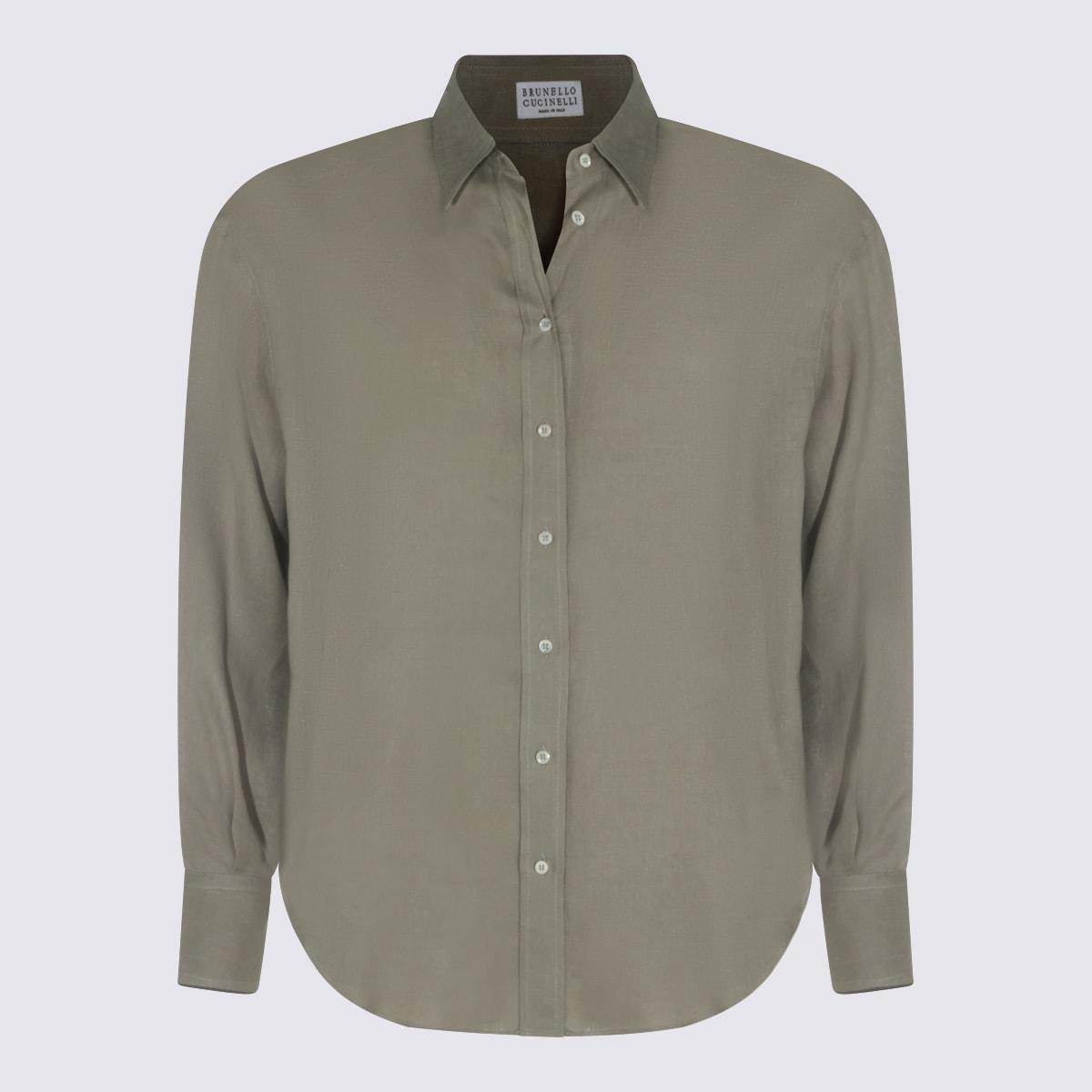 brunello cucinelli green linen shirt