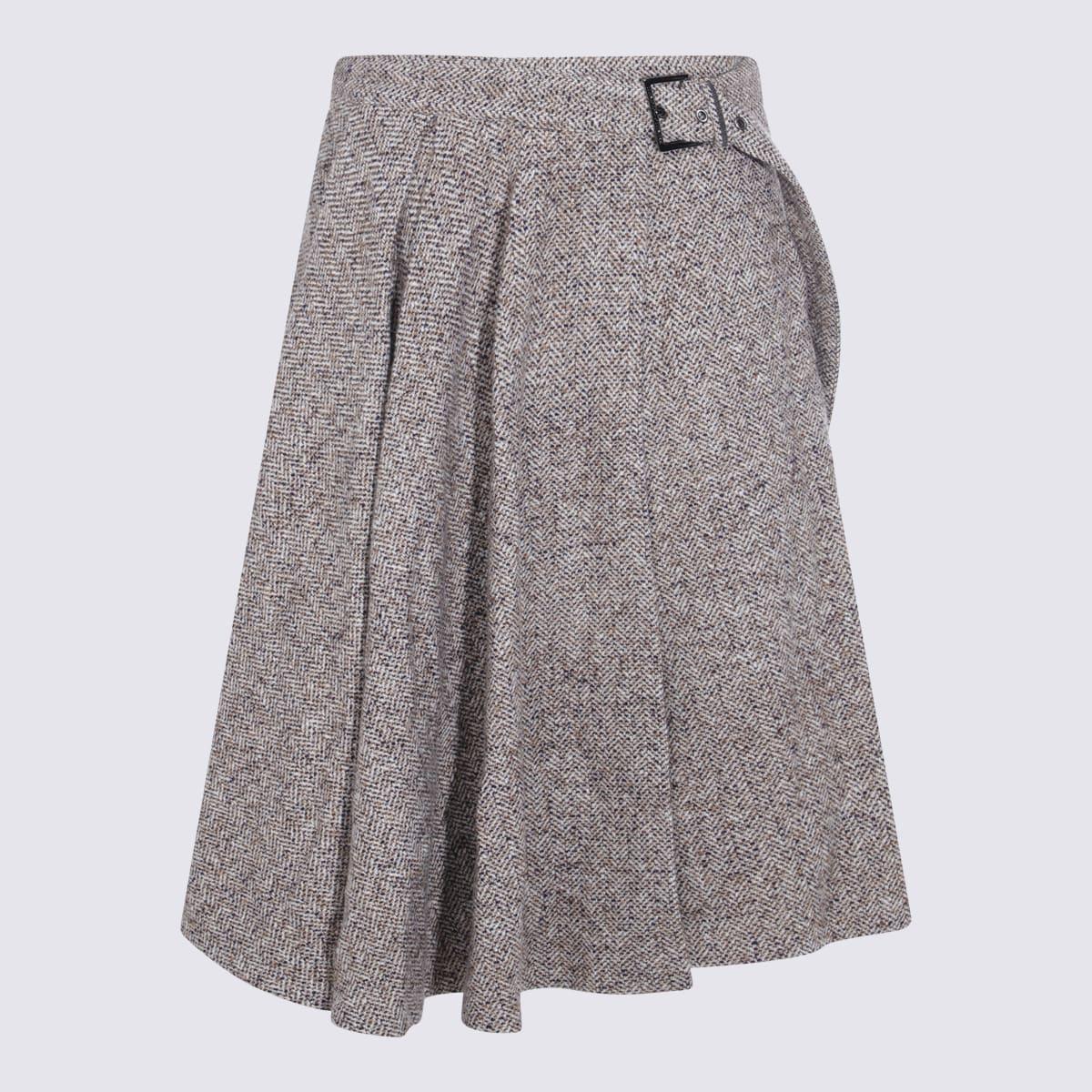 brunello cucinelli grey wool midi skirt