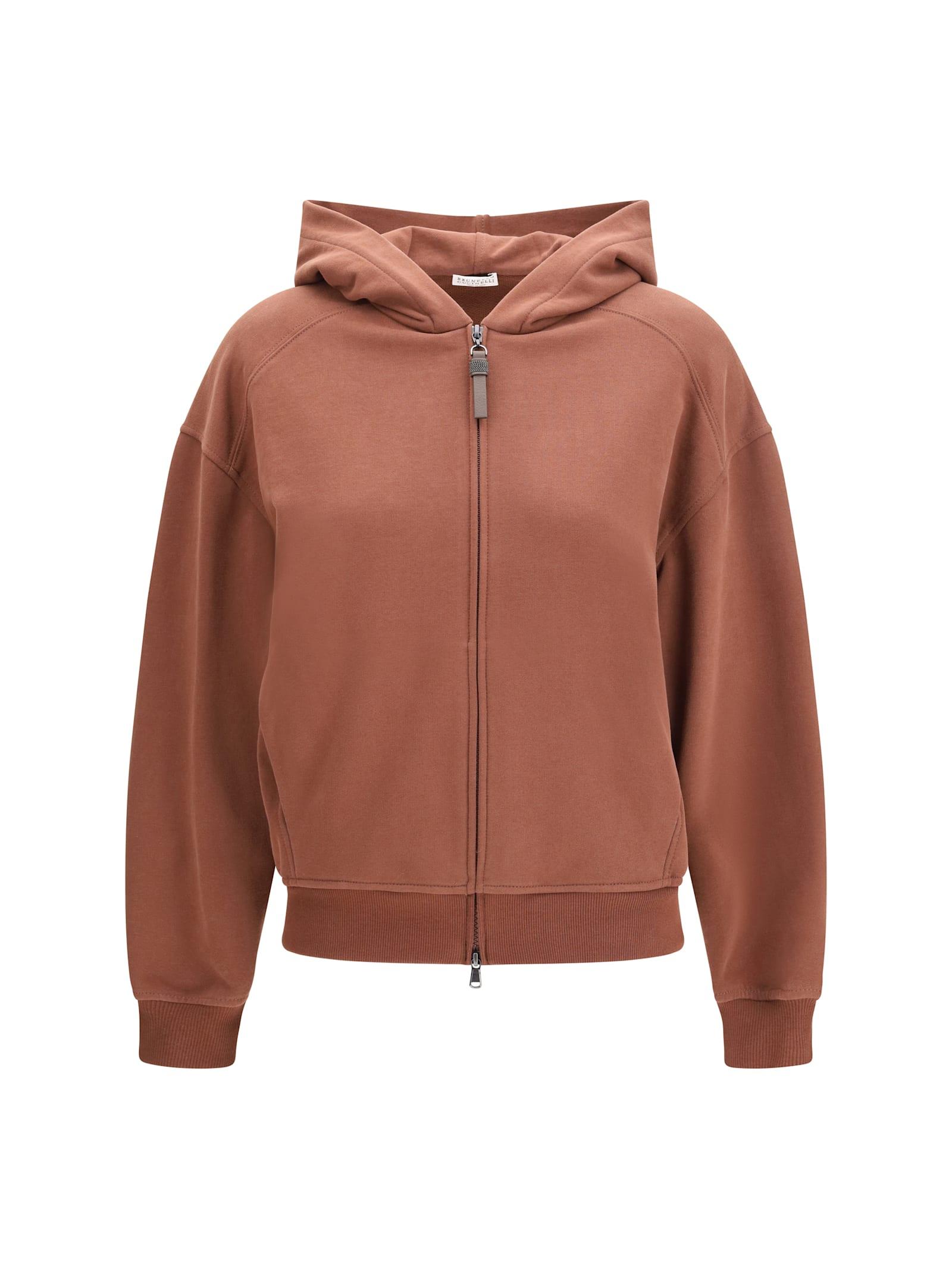 brunello cucinelli hooded smooth cotton sweatshirt with shiny zipper pull