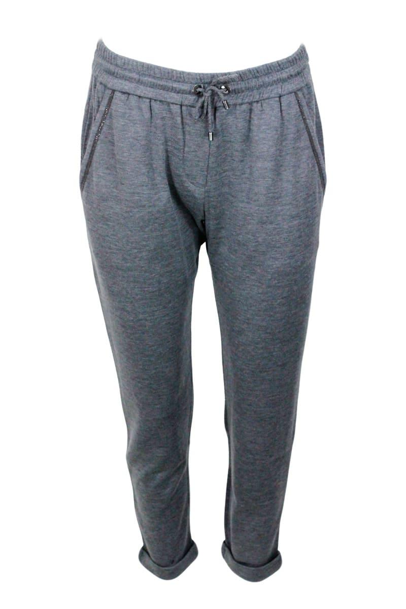 brunello cucinelli jogging trousers in cotton and silk with monili on the pockets