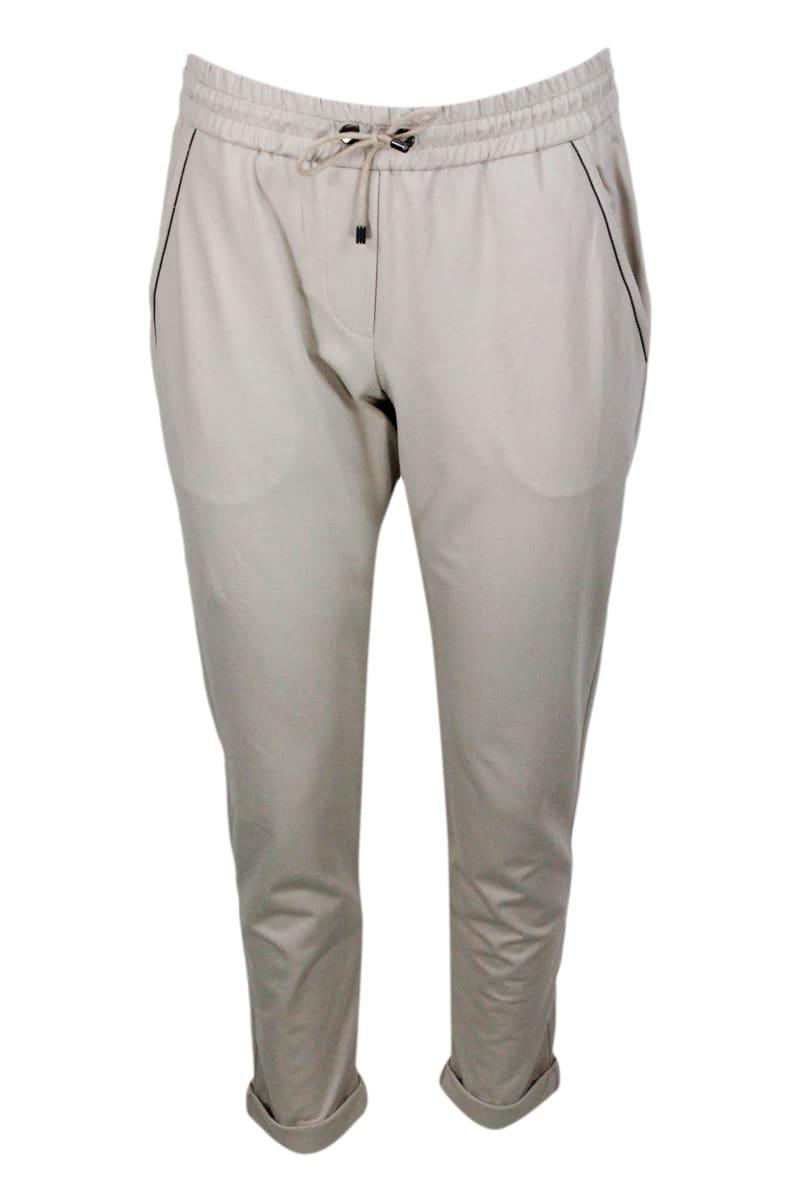 brunello cucinelli jogging trousers with drawstring waist in stretch cotton with welt pockets embellished with jewels