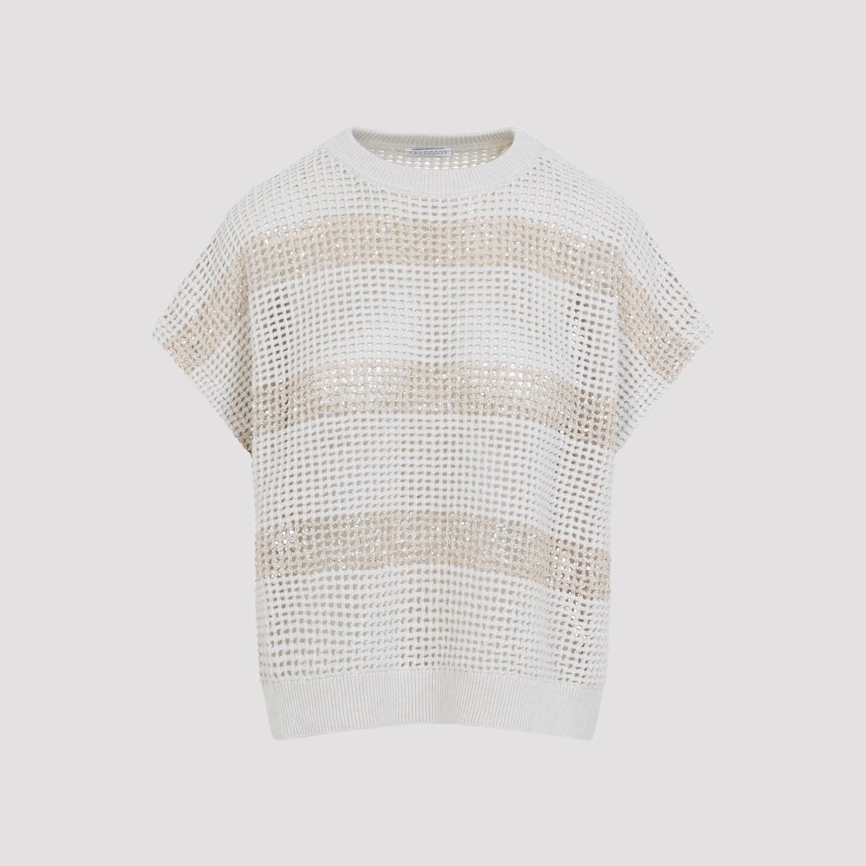 brunello cucinelli knit striped sweater nude & neutrals cotton polyester - women