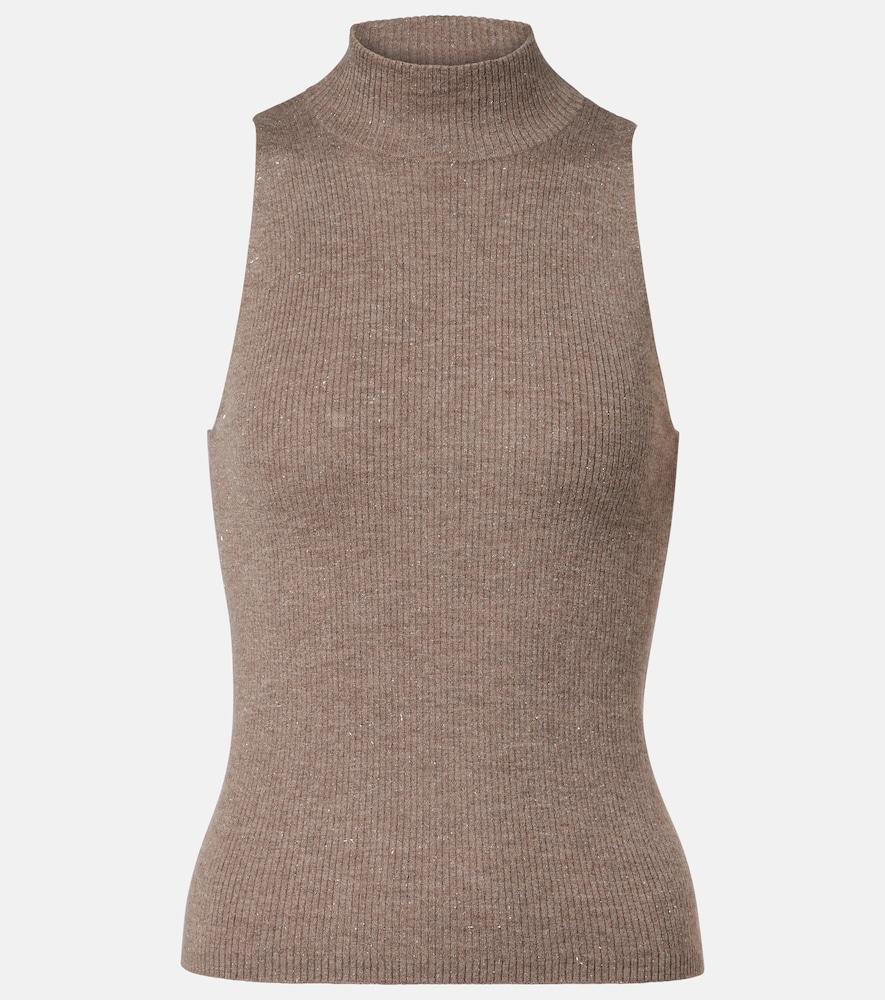 brunello cucinelli knitted lamé top