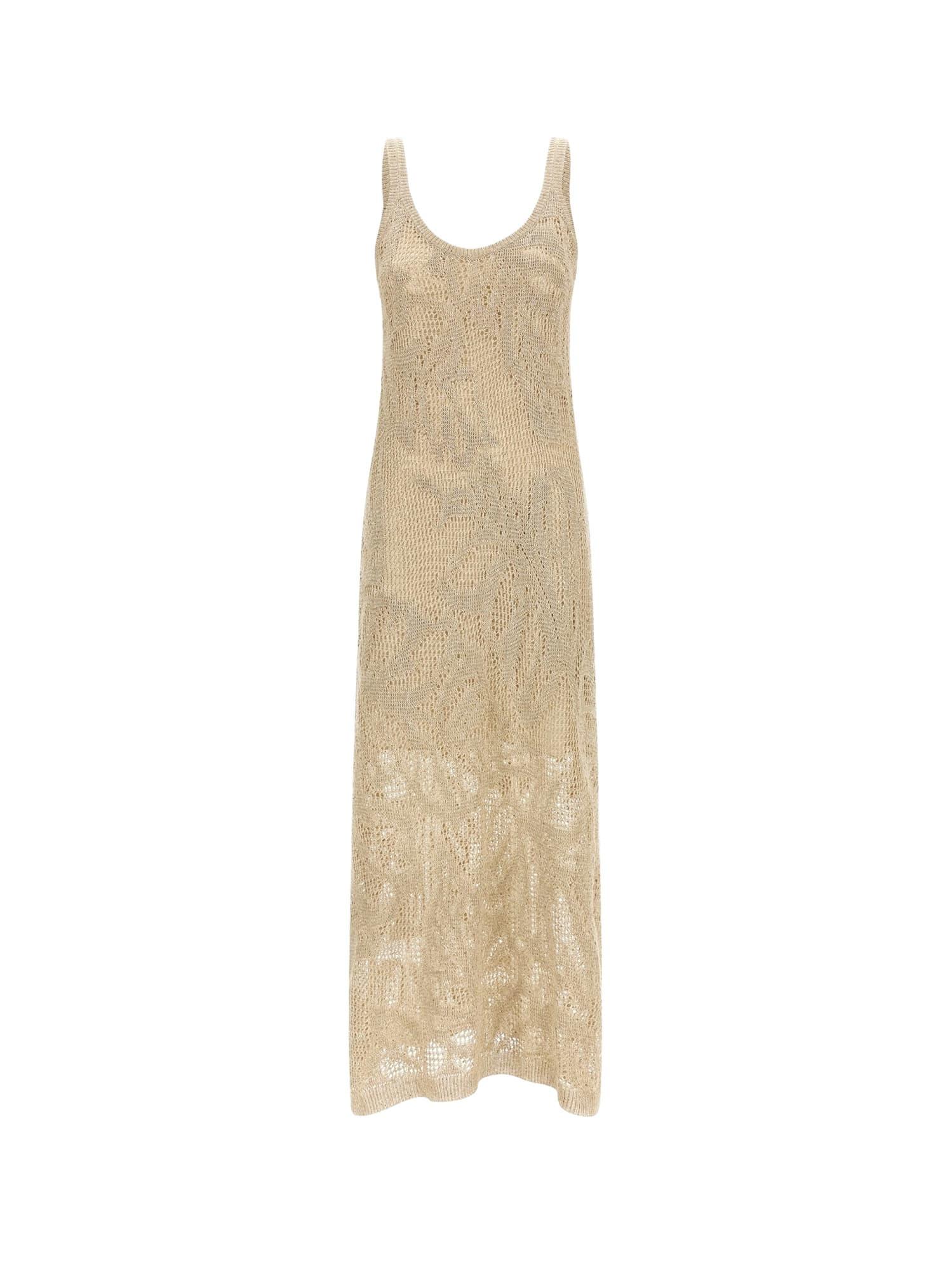 brunello cucinelli knitted linen and cotton long dress