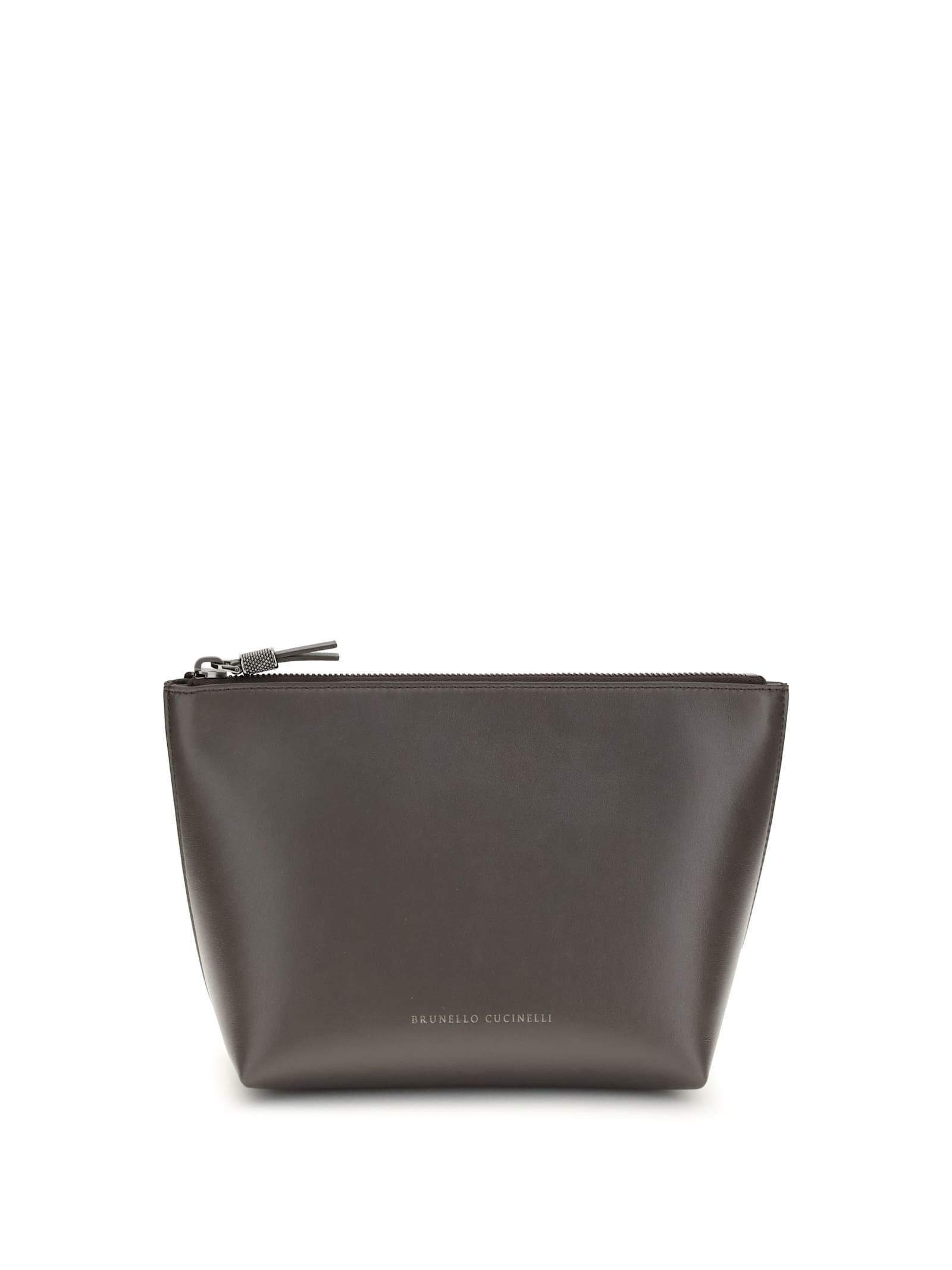 brunello cucinelli leather pouch with shiny zipper pull