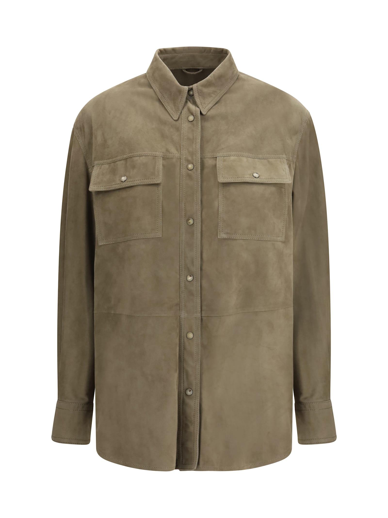 brunello cucinelli leather shirt with chest pockets