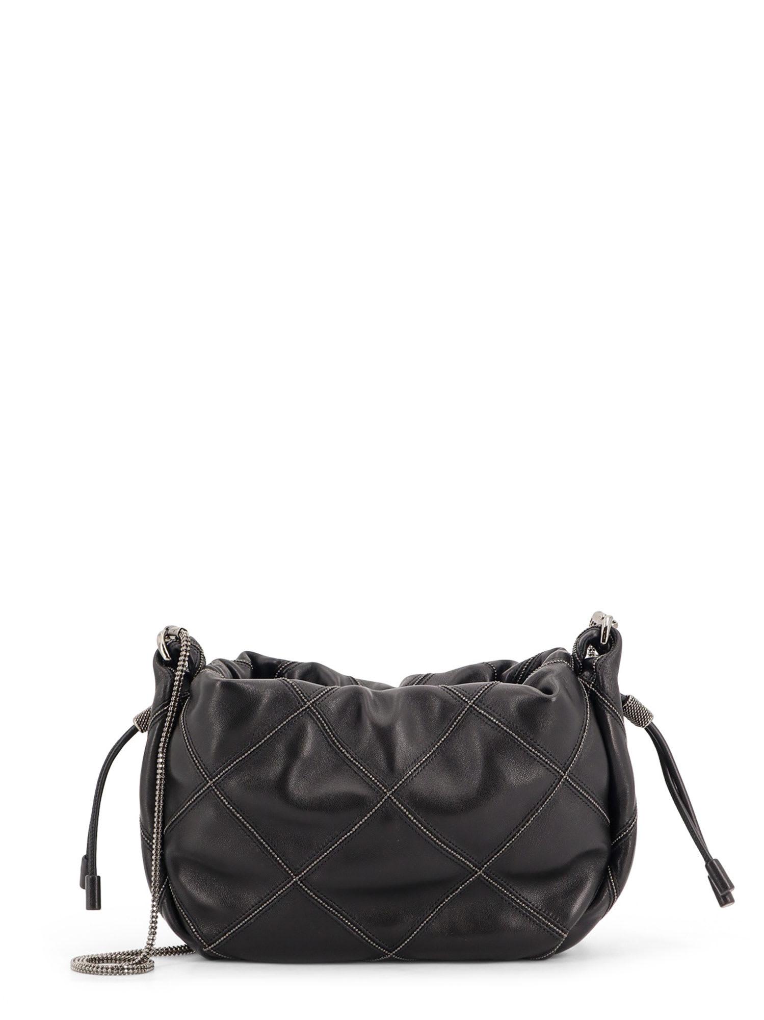 brunello cucinelli leather shoulder bag with monili details