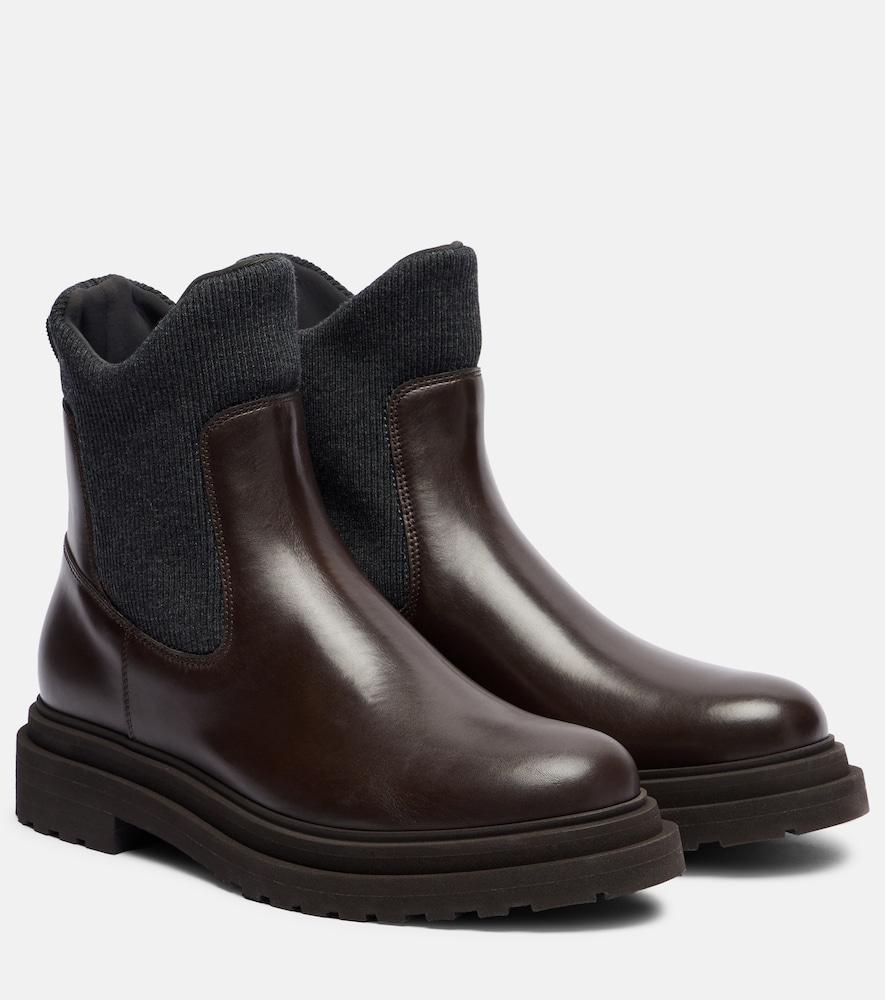 brunello cucinelli leather sock boots