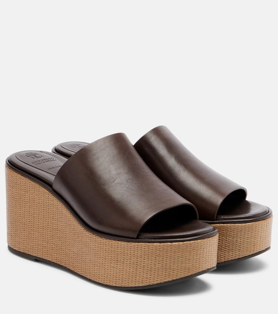 brunello cucinelli leather wedge sandals