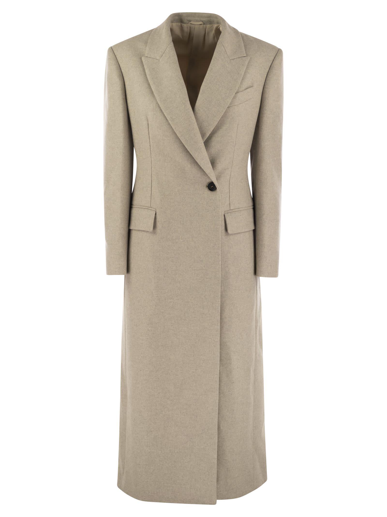 brunello cucinelli lightweight wool cloth coat with jewellery