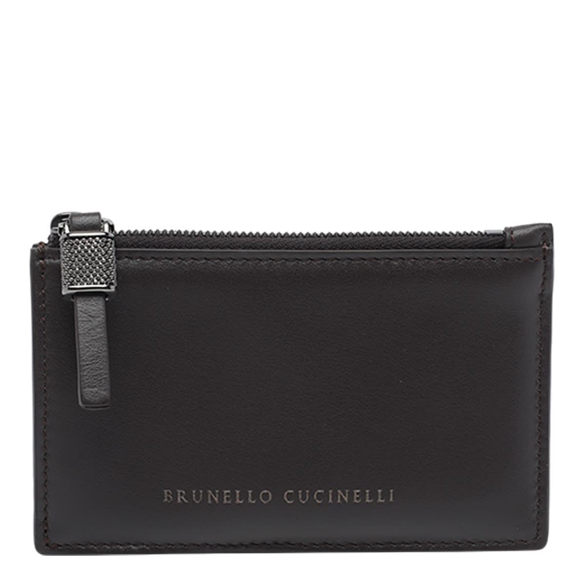 brunello cucinelli logo zip wallet