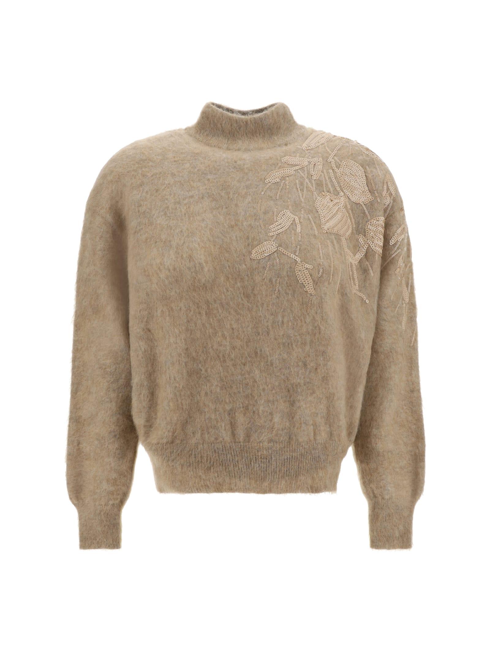 brunello cucinelli long-sleeved turtleneck sweater with special sequin appliqu? in soft mohair and wool yarn