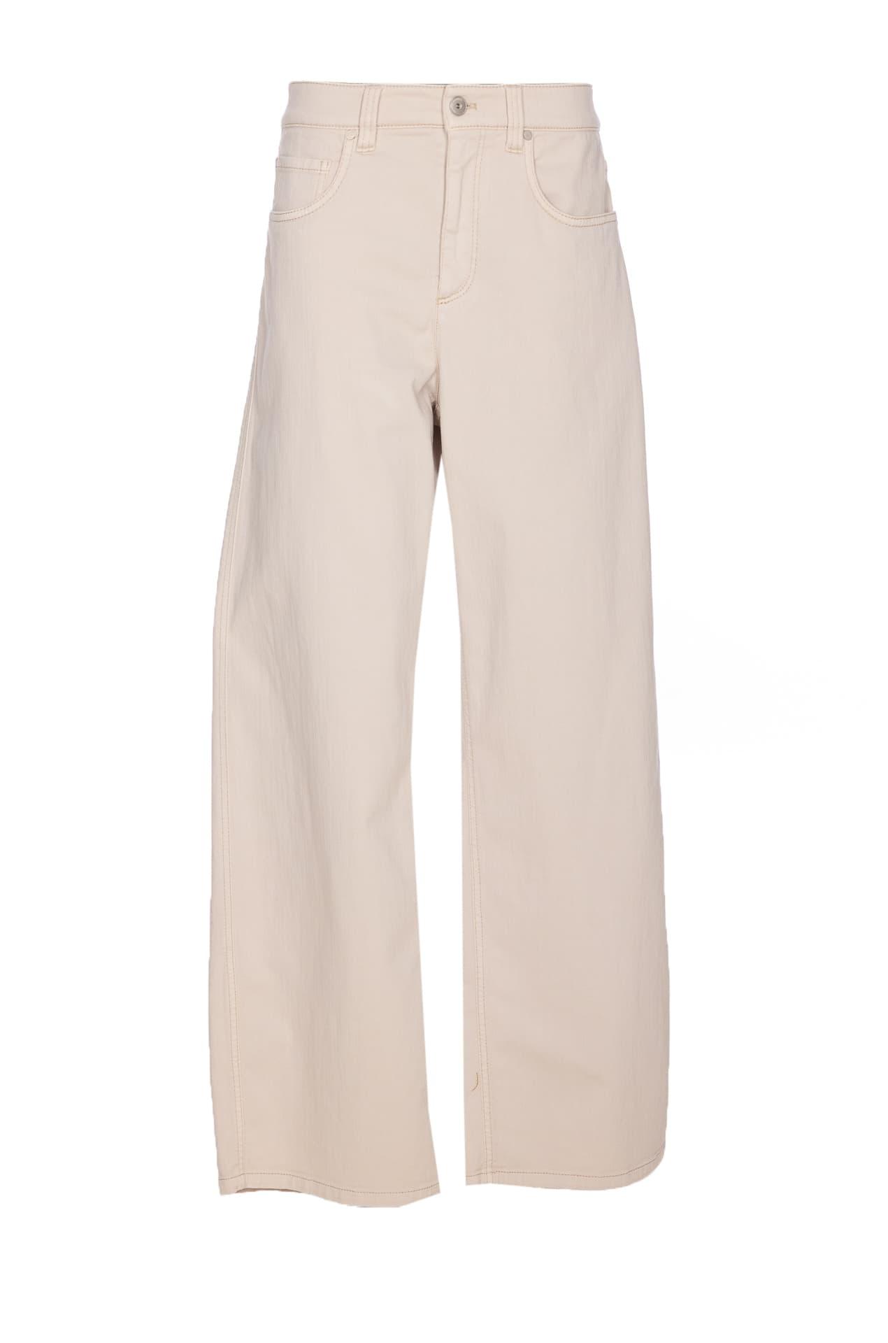 brunello cucinelli loose barrel denim pants with monile