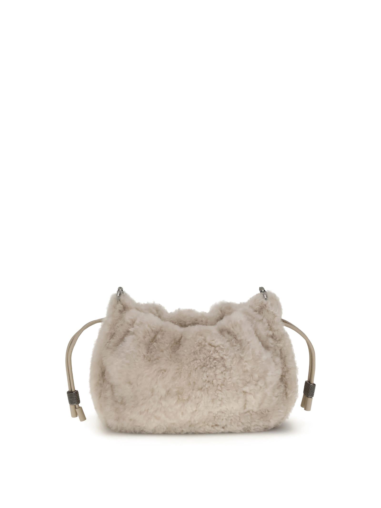 brunello cucinelli mellow mini shearling shoulder bag